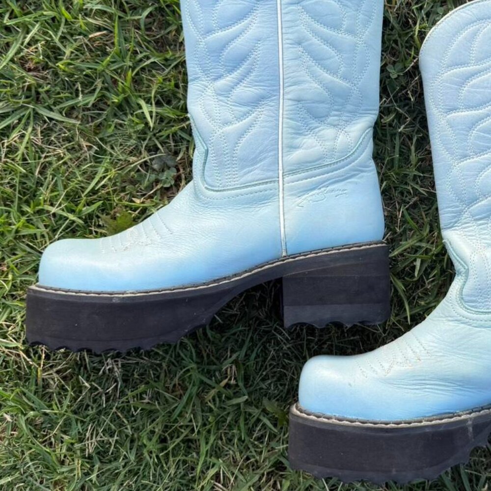 Vintage John Fluevog F-Sole Platform Cowboy Boots Professionally Repaired